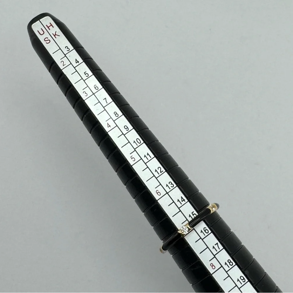 Sterling Silver Gold Plated Black Enamel CZ Stacker Ring Size 7